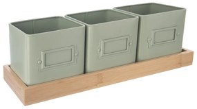 Orion Plechové kvetináče s podtáckou Greenish, 37 x 13,5 x 12 cm