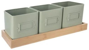 Orion Plechové kvetináče s podtáckou Greenish, 37 x 13,5 x 12 cm