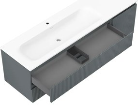 Mexen Rivel, kúpeľňová skrinka 160 cm s ľavým umývadlom Vela, 2S, 1D, drážkovaná, grafitová/biela matná, 91A23-16047-3-BBFFF66-W23L01