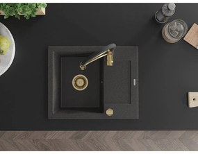 Mexen Enzo, 1-komorový granitový drez 576x465x174 mm a drezová batéria Aster, čierna škvrnitá, 6506-76-73450-57-G