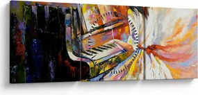 Obraz - Žena hrajúca na piáno (s hodinami) (90x30 cm)