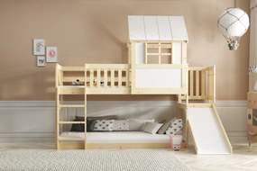 Domčeková posteľ ANTRESOLA 200×90 cm so šmykľavkou a strieškou – borovica
