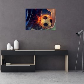 Sklenený obraz - Futbalová lopta v ohni (70x50 cm)