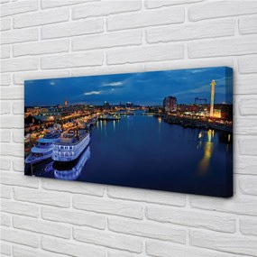 Obraz canvas Loď mora mesto na nočnej oblohe 125x50 cm
