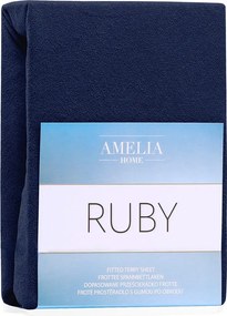 Tmavomodrá napínacia froté plachta 140x200 cm Ruby – Restilo