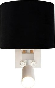 Nástenná lampa biela so svetlom na čítanie a tienidlom 18 cm čierne - Brescia