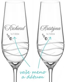 Svadobné poháre na sekt Venezia s menom, 2 ks