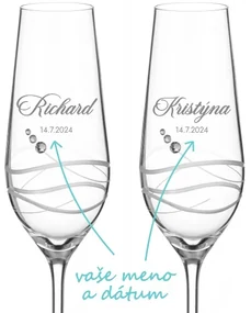 Svadobné poháre na sekt Venezia s menom, 2 ks
