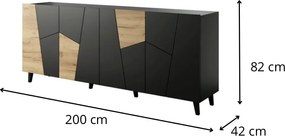 Komoda Etna 200 cm čierna/dub craft