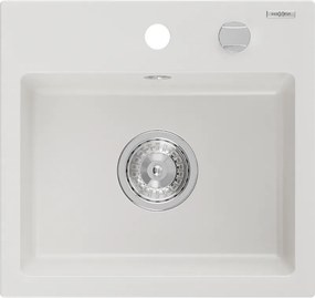Mexen Milo granitový kuchynský drez 1-komorový 435 x 410 mm, biely, chrómová sifón - 6505441000-20