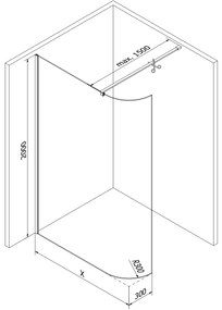 Mexen Kioto, sprchová zástena Walk-In 120 x 200 cm, 8mm číre sklo, zlatý matný profil, 800-120-101-55-06