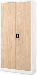 Kovová skriňa s priehradkou biela / dub sonoma: Eco Design TOMASZ, 900 x 1850 x 450 mm