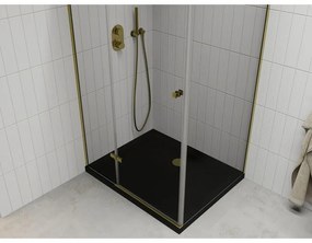 Mexen Roma, sprchovací kút s 1-krídlovými dverami 90 (dvere) x 100 (stena) cm, 6mm číre sklo, zlatý profil, slim sprchová vanička 5cm čierna, 854-090-100-50-00-4070G
