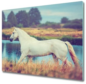 Sklenená doska na krájanie Biely kôň pri jazere 60x52 cm