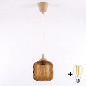 BRILAGI - LED luster na lanku R GLASS 1xE27/60W/230V priemer 14 cm béžová/dymovo-hnedá