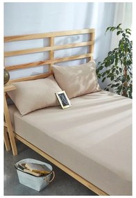Béžová napínacia bavlnená plachta a obliečka na vankúš v súprave 180x200 cm – Mila Home