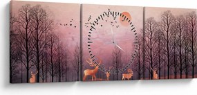 Obraz - Jelene v žiare zapadajúceho slnka (s hodinami) (90x30 cm)