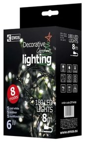 LED Vonkajšia vianočná reťaz CHAIN 180xLED/8 funkcií 8m IP44 studená biela