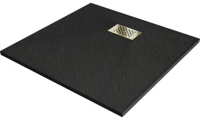 Mexen Hugo, štvorcová sprchová vanička SMC 90 x 90 cm, čierna, zlatá krytka, 42709090-G