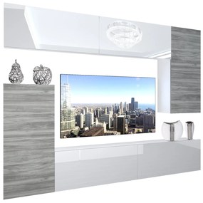 Obývacia stena Belini Premium Full Version biely lesk / šedý antracit Glamour Wood + LED osvetlenie Nexum 119