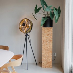 Stojanový ventilátor čierny so zlatou farbou, 4 svetlá, stmievateľný - Kim