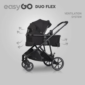 Súrodenecký kočík EasyGo Duoflex Ebony Black, 2 športové časti , 1 hlboká vanička