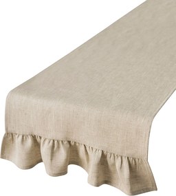 Bežec s volánom 40x160 cm farba produktu béžová látka polopriehľadný, zapletaná, ľanová