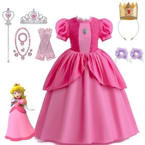 Dívčí šaty princezna Peach Super Mario a doplňky 110 - 130 130 cm