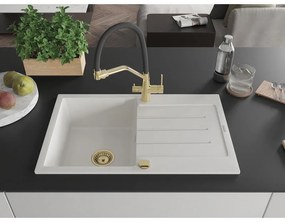 Mexen Bruno, 1-komorový granitový drez 795x495x200 mm a drezová batéria Duo, biela, 6513-20-671701-57-G