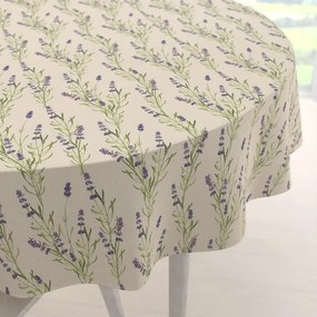 Biante Ľanový okrúhly dekoračný obrus LEN-009 Levandule na režnom Ø 60 cm