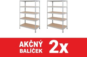 Akcia 2x Regál 183x60x40 cm pozinkovaný 5-policový, nosnosť 1000 kg, RIVET - 2ks