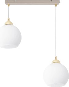 Závesné svietidlo Eliza, 2x biele sklenené tienidlo, g/be