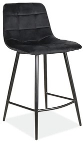Čierna barová stolička MILA VELVET s čiernymi nohami