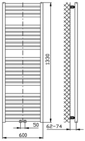 Aqualine, TONDI vykurovacie teleso 600x1330 mm, stredové pripojenie, čierna matná, DT486T