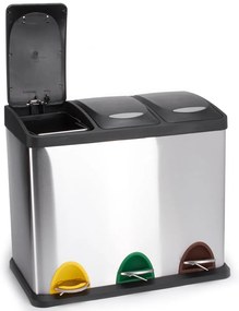 Oceľový odpadkový kôš 3x8 l na triedený odpad/nášľapný v matne striebornej farbe Tri Selectif – MSV