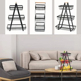 Kovový košík na ovocie PULOS - 3poschodový - čierny