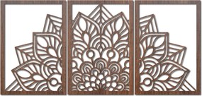 SENTOP | 3-dielna mandala kvetov – moderná drevená nástenná dekorácia do obývačky | SENTOP HDF0583-60 x 30-WENGE