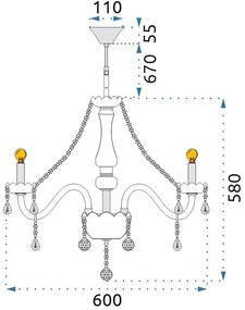 Toolight - Krištáľový závesný luster 3xE14 60W 300752, strieborná, OSW-04601