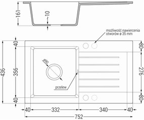 Mexen Pablo, granitový drez 752x436x161 mm, 1-komorový a chrómová batéria Rita, čierna, 6510-77-670300-00