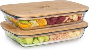 Klarstein Desiatový box s bambusovým uzáverom, 1,6 l, 2-dielna sada, odolný voči teplu, sklo, bambus