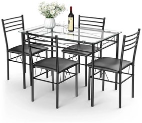 Jedálenská zostava, 5-dielna, čierna | stôl + 4 stoličky