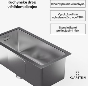 Klarstein TitanSteel Kuchynský drez 45 x 23 cm (DxŠ) s povrchom odolný voči hrdzi, poškriabaniu a teplu