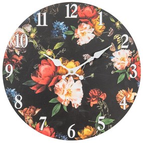 Čierne nástenné vintage hodiny s kvetmi – Ø 34*4 cm / 1*AA