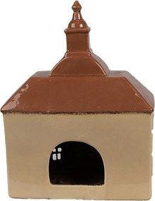 Béžový keramický svietnik na čajovú sviečku domček Amster Village - 20*10*26 cm
