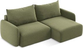 Zelená zamatová rozkladacia/s úložným priestorom rohová pohovka (pravý roh/s leňoškou) Kalena – Makamii