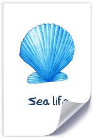 Gario Plagát Modrá mušľa s nápisom morský život Farba rámu: Bez rámu, Veľkosť: 40 x 60 cm