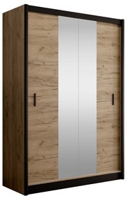 Kondela Skriňa s posuvnými dverami, čierna/dub craft, 150x215 cm, CRAFT