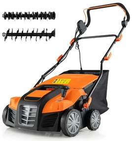 41 cm Elektrický vertikutátor a prevzdušňovač trávnika 15A 2 v 1 s 3-polohovým nastavením výšky zelený