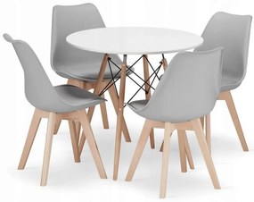 Jedálenská zostava TODI 80cm okrúhly stolový set biely+ 4 stoličky MARK sivé Farba: Sivá