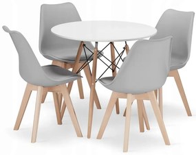 Jedálenská zostava TODI 80cm okrúhly stolový set biely+ 4 stoličky MARK sivé